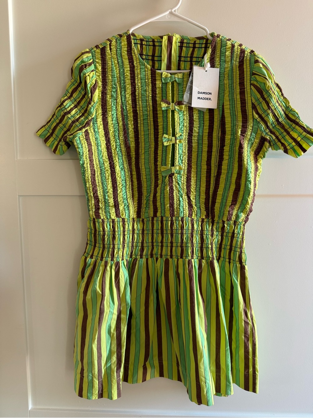 Damson Madder Saffy Minidress NWT Smocked Organic Cotton Bow